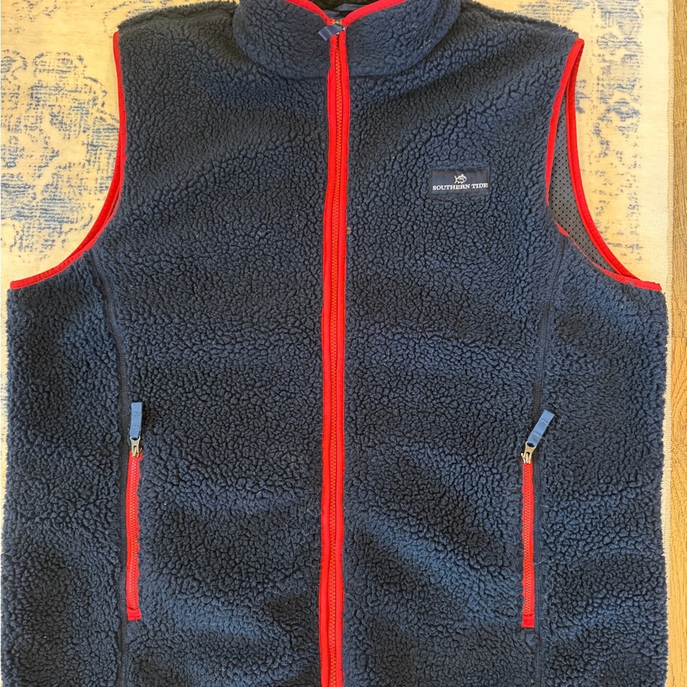 Southern Tide Navy Fleece Vest with Yellow Logo